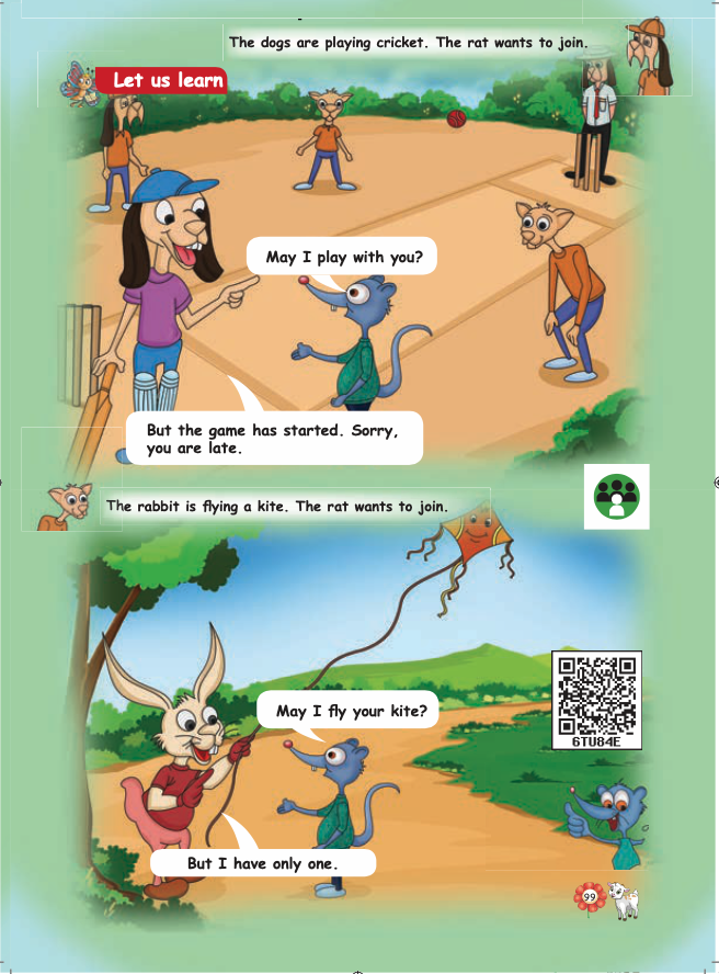 Story page with dogs, a rat, and a rabbit